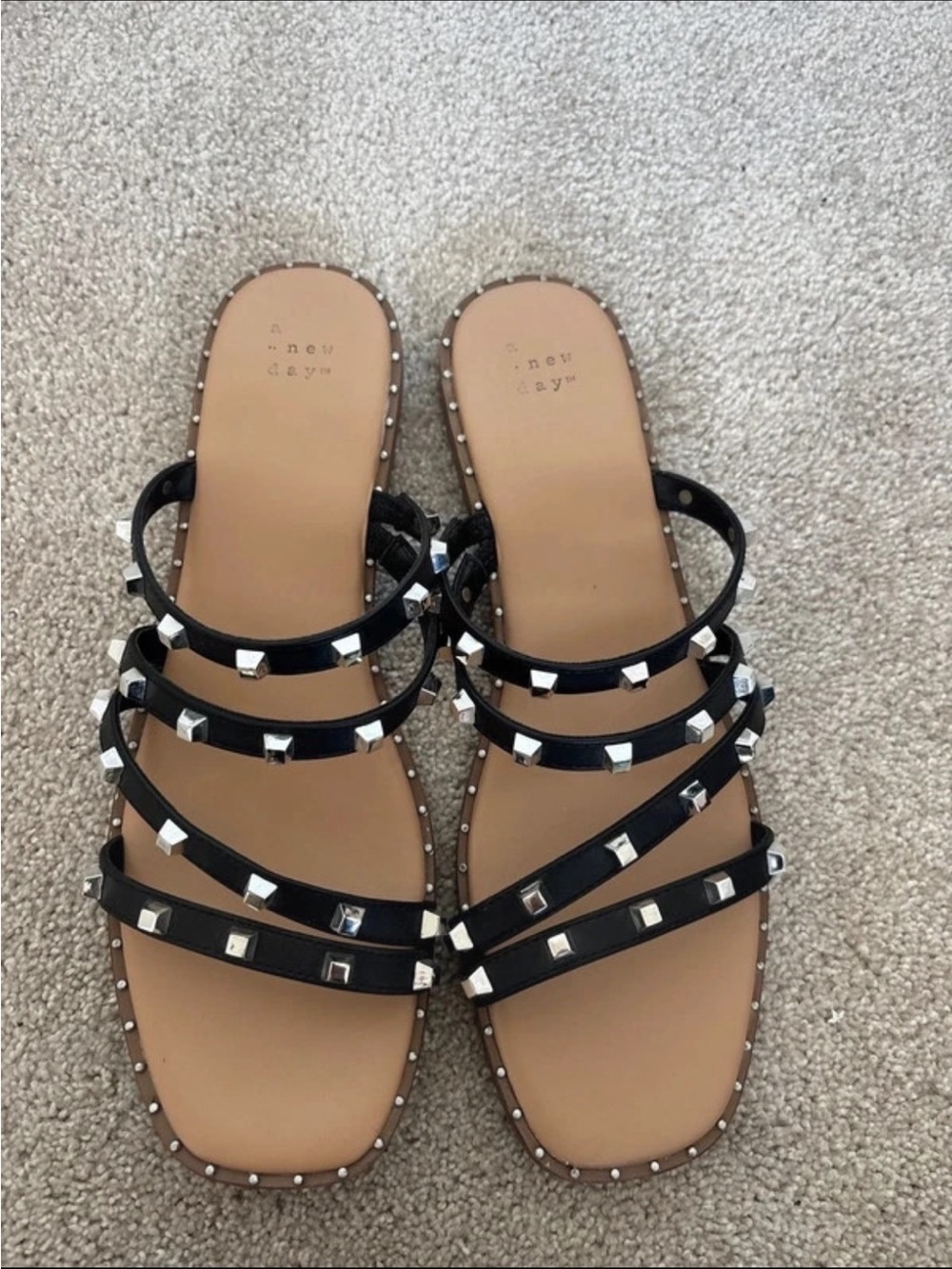 A New Day Black Studded Strappy Slide Sandals